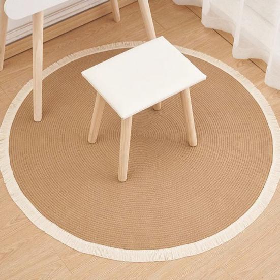 Braided Round Area Rug Vintage Cotton Rope Floor Mat with Fringe Washable Rustic Tassel Carpet for Living Room Bedroom