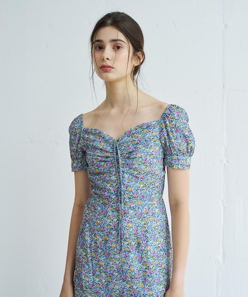 VEM.VER Shusha Heart Neck Floral Midi Dress_Blue