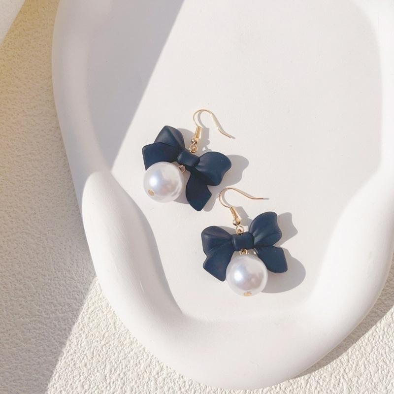 Stylish Pearls Bowknot Dangle Earrings Ornament Distinctive Ear Pendant Ear Rings Adornment Versatile Fashion Accessory