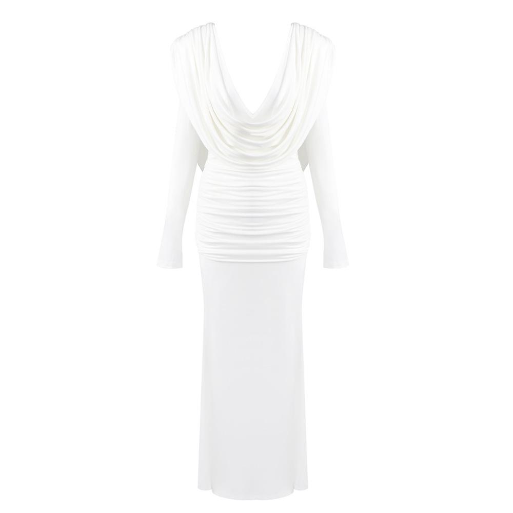 

Retro Backless Deep V Long Dress - European, American & Southeast Asian Style Formal Vacation Wear L белый
