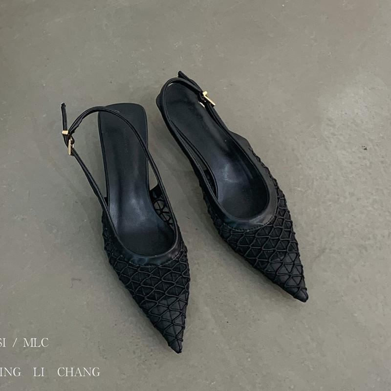 Fashion Bailamos Brand New Women Sandals Fashion Pointed Toe Shallow Slip On Dress Mules Shoes Thin Low Heel Slingback Sandal