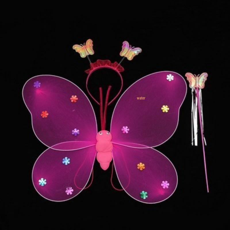 Girls' Luminous Butterfly Wings & Light-Up Fairy Wand Dress-Up Set