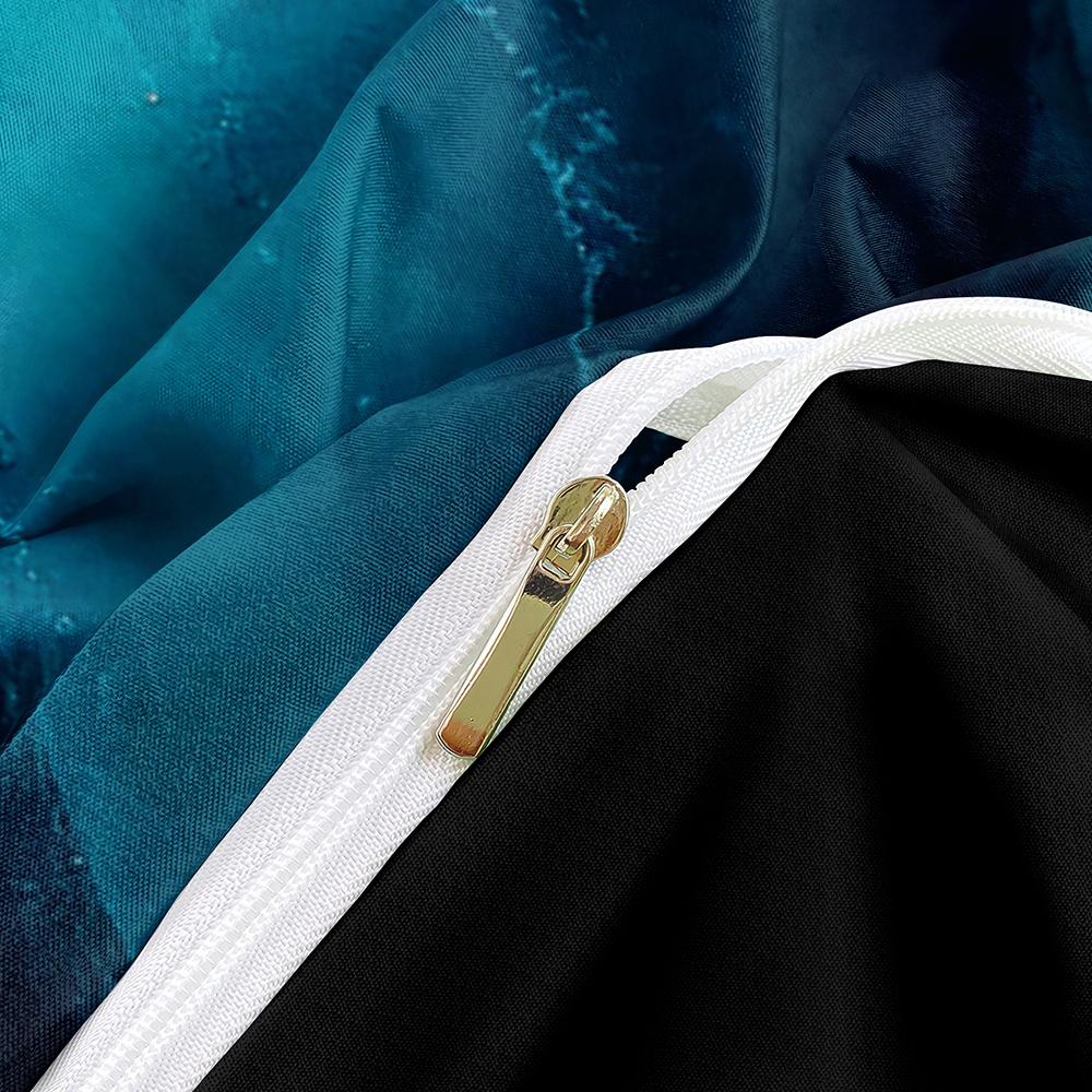 2/3pcs 3D Blue Wave Print Duvet Cover Set Black Background Ocean Wave Element Bedding Set (size 135x200 Only 1 Pillowcase)