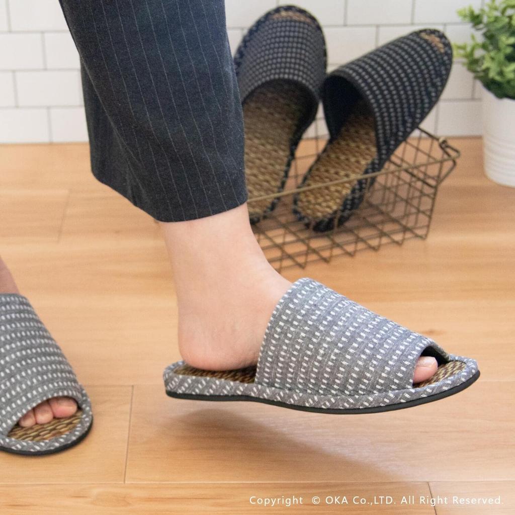 Oka Made in Japan Kurume Woven Tatami Size Gray Slippers, L,