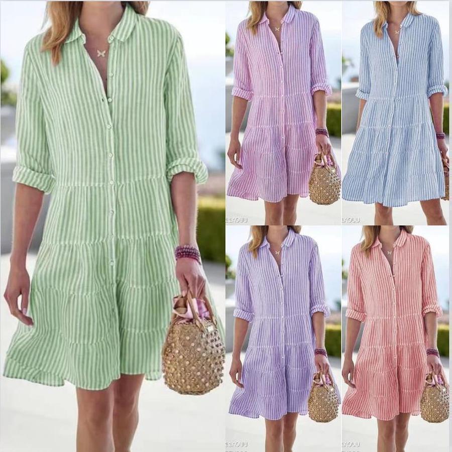 Women's Striped Shirt Dress - Autumn Long Sleeve