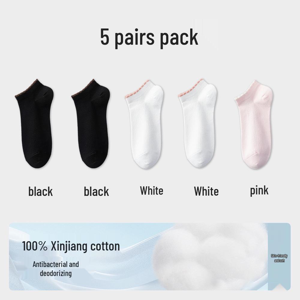 Damen-Kniebundsocken aus reiner Baumwolle mit Spitze - Antibakteriell, Hohe Elastizität, Atmungsaktiv, Vertikale Streifen für Frühling und Herbst.
