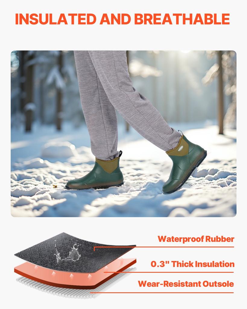 VEVOR Women's Deck Boots, Waterproof Fishing Rain Boots, Anti-Slip Ankle Rubber Boots, Gardening Insulated Mud Boots, Neoprene Rubber