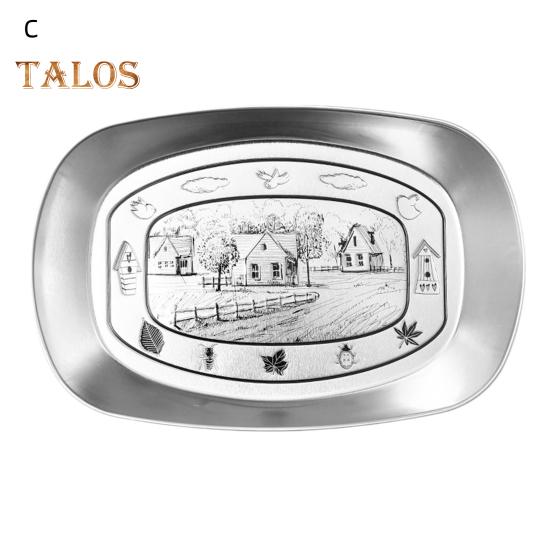 Retro Tinplate Dinner Plate Stainless Steel Serving Tray Round Seasoning Plates Platter Kitchen Gadget for Fruits Desserts Fried Chicken