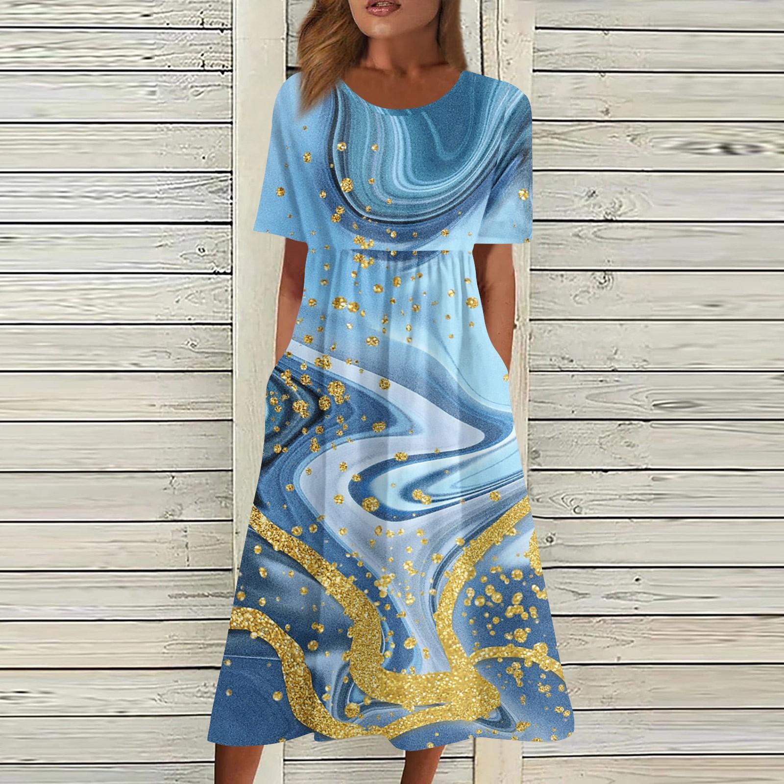 Женские повседневные платья Платья с принтом Летние платья Плиссированные свободные — фото 7