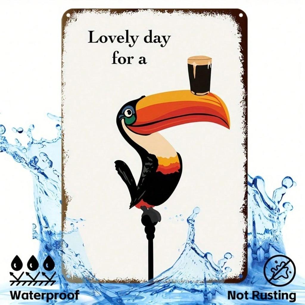 Vintage Toucan Metal Wall Decor, Rust-Proof Aluminum Irish Pub Beer Sign, 12x8 Inch Man Cave Home Office Decoration