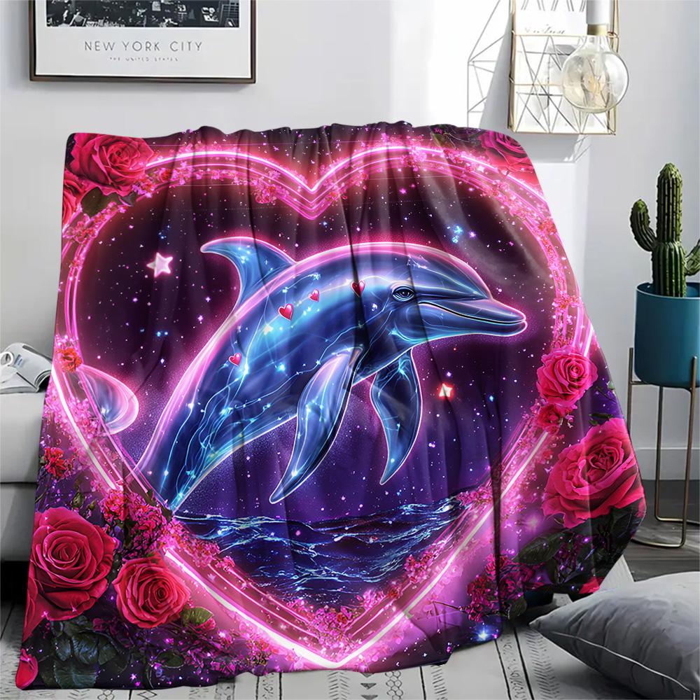 Dolphin Print Flannel Blanket, High Quality Comfortable for All Seasons, Home Decor, Warmth and Comfort, Perfect for Christmas Gifts