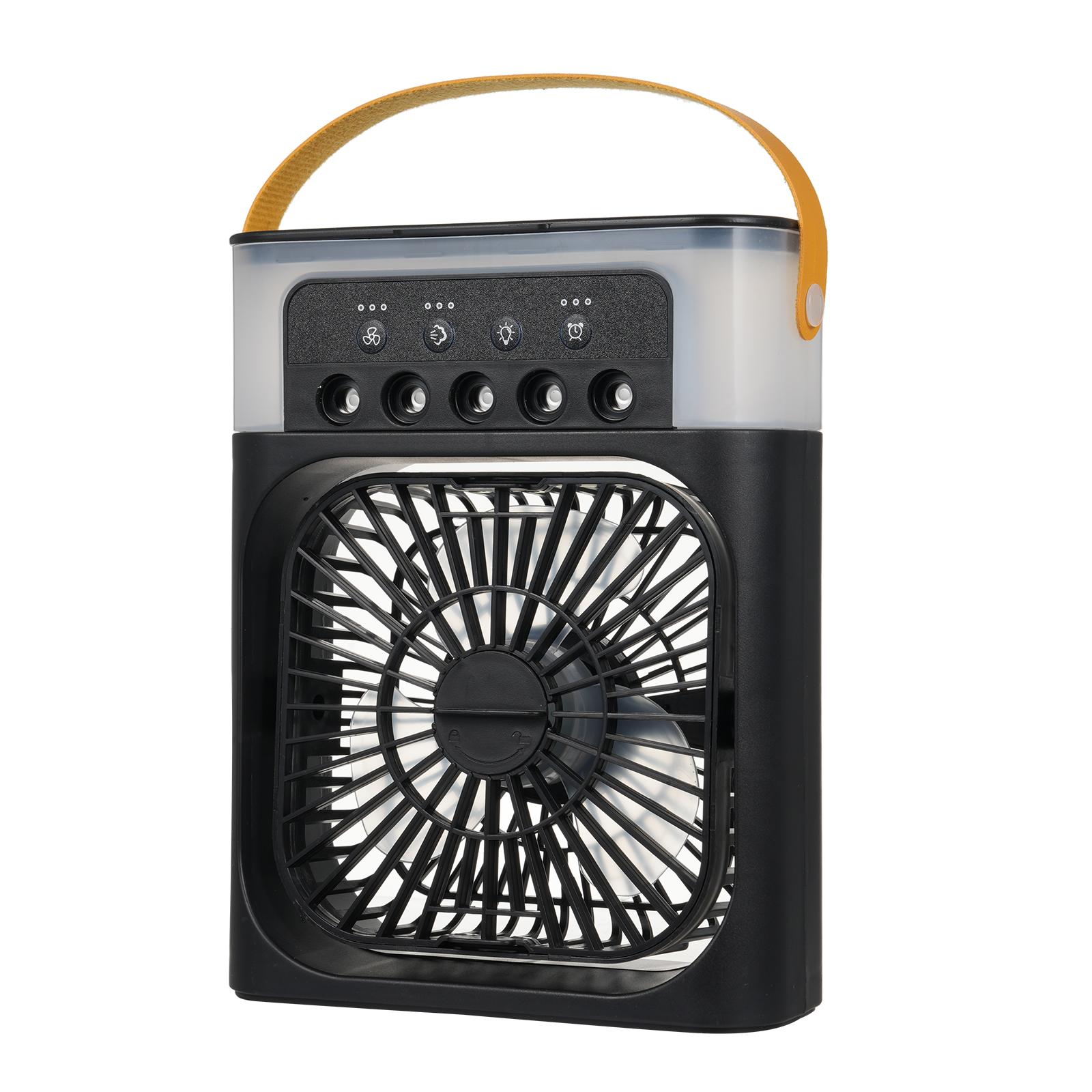 

Настольный вентилятор с холодным воздухом, увлажнитель воздуха, мини-охладитель воздуха, распылитель тумана, регулируемая скорость, таймер с цветной подсветкой, слот для планшета для ароматерапии чёрный