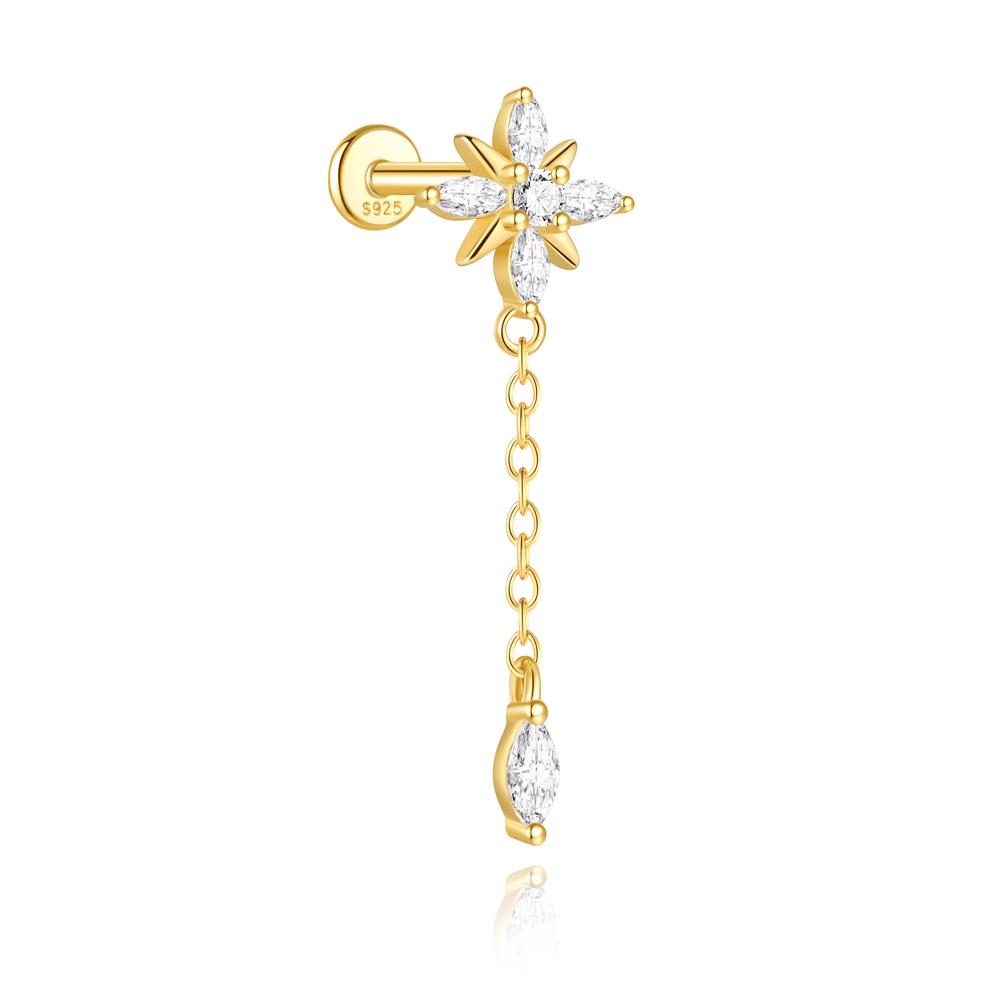 CANNER 1PC 925 Silver Eight-pointed Star CZ Piercing Earring For Women Tassel Chain Stud Earring Party Fine Jewelry