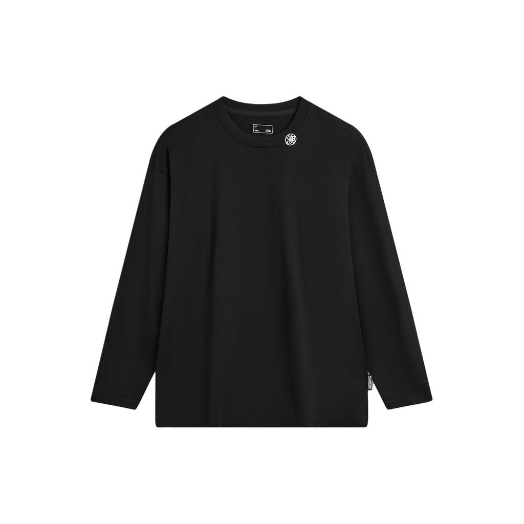 Li Ning CF Letter Print Casual Sports Crew Neck Pullover Long Sleeve T-Shirt Men Tops Black ATLU113-1