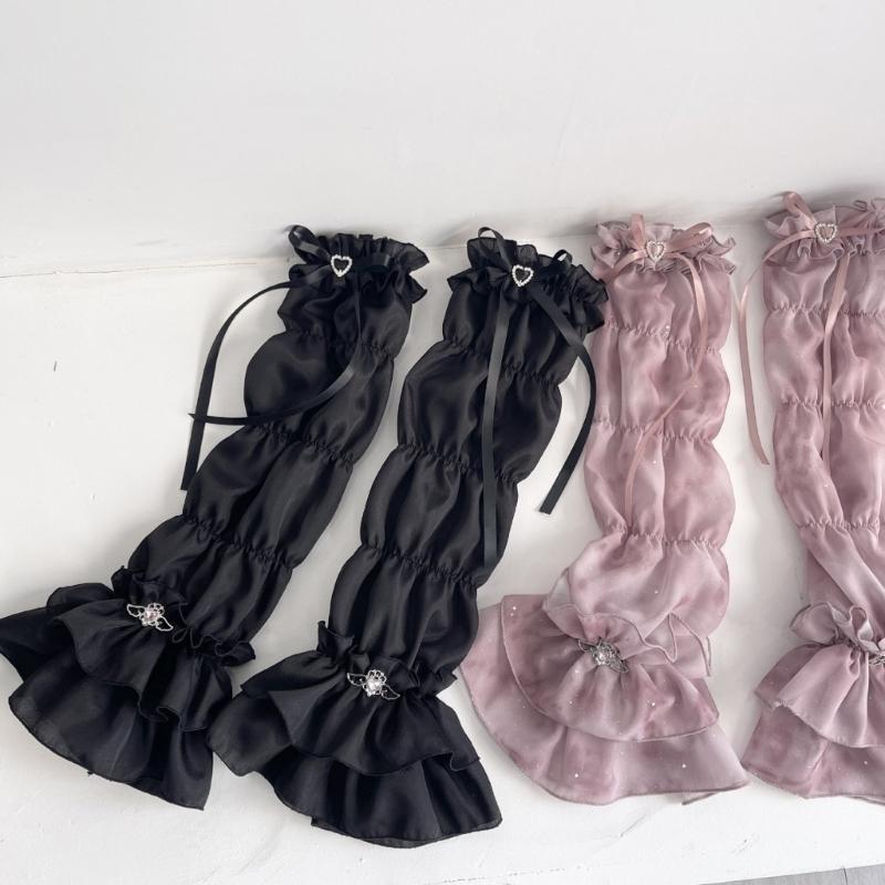 Elegant Lace Trimmed Chiffon Arm Sleeves With Ruffled Detail Photoshoot Costume Sleeves For Cosplay And Anime Fashion