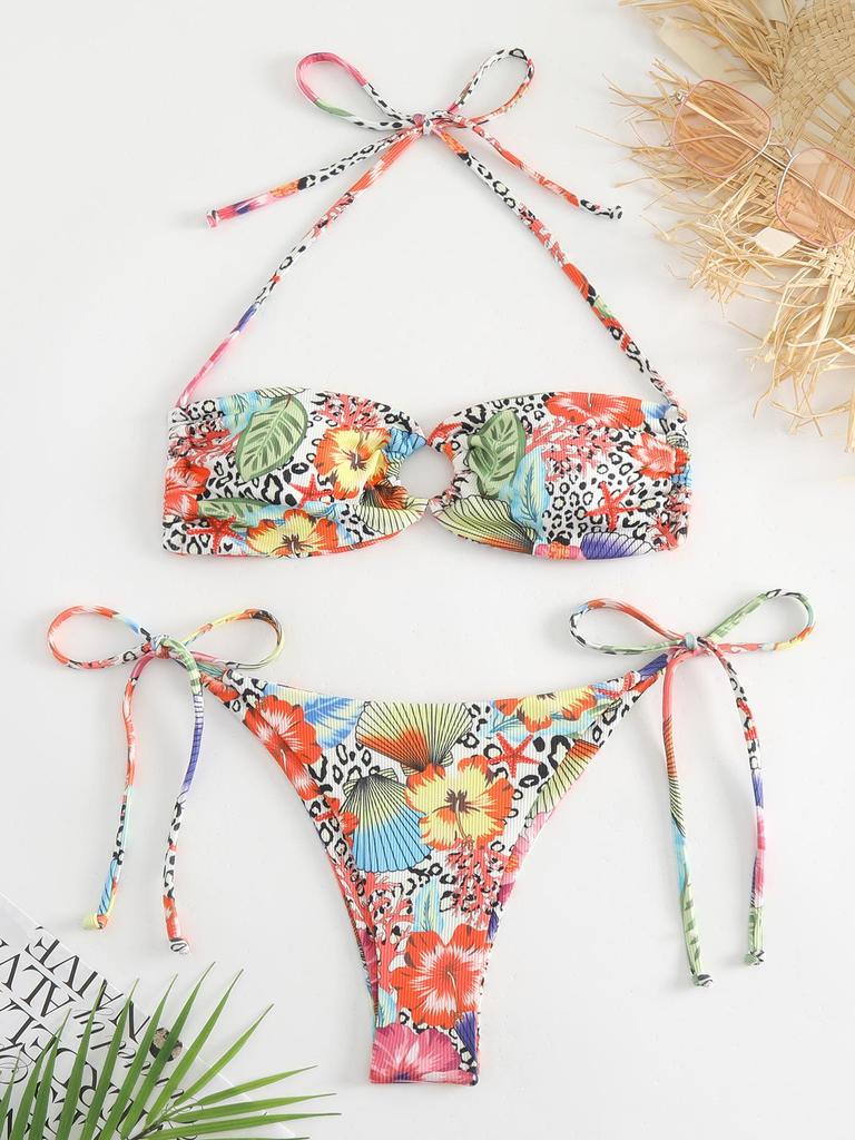 New European & American Tie-Up Bow Bikini Set: Fashionable Women's Two-Piece Swimsuit
