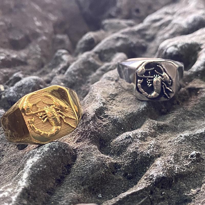 Scorpion Pattern Animal Vintage Stainless Steel Ring Punk Gothic Style Gold Steel Color Unisex Retro Fashion Metal Wholesale