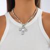 Irregular Beads Cross Pendant Chain Chunky Beads Choker Necklace Clavicle Chain  Women's Jewelry