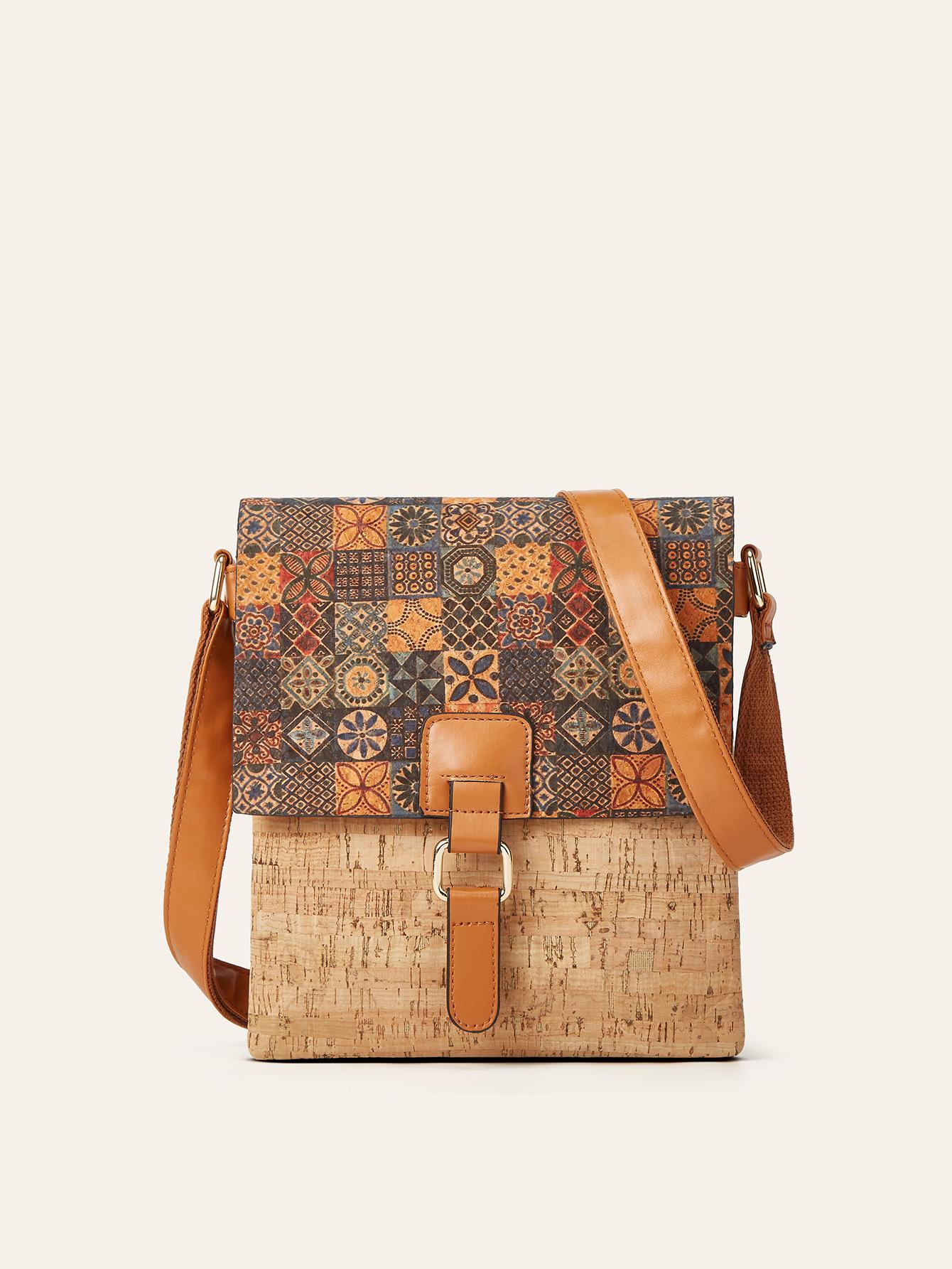 

New niche design single shoulder crossbody vertical small bag fashionable retro printed bark women s bag зелений