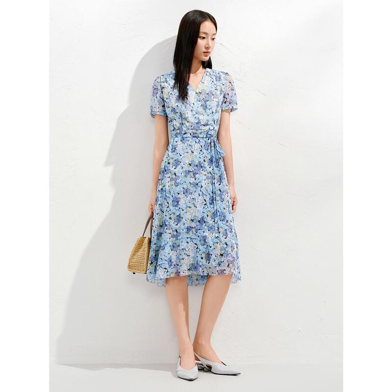 

JOOZE Anneau Women s Floral Print V-Neck Puff Sleeve Midi Dress M