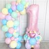 63pcs Pastel Candy Pink 1st 2nd 3rd Foil Number Balloon Set Macaron Latex Ballons Girl Princess Baby Shower Birthday Party Decor
