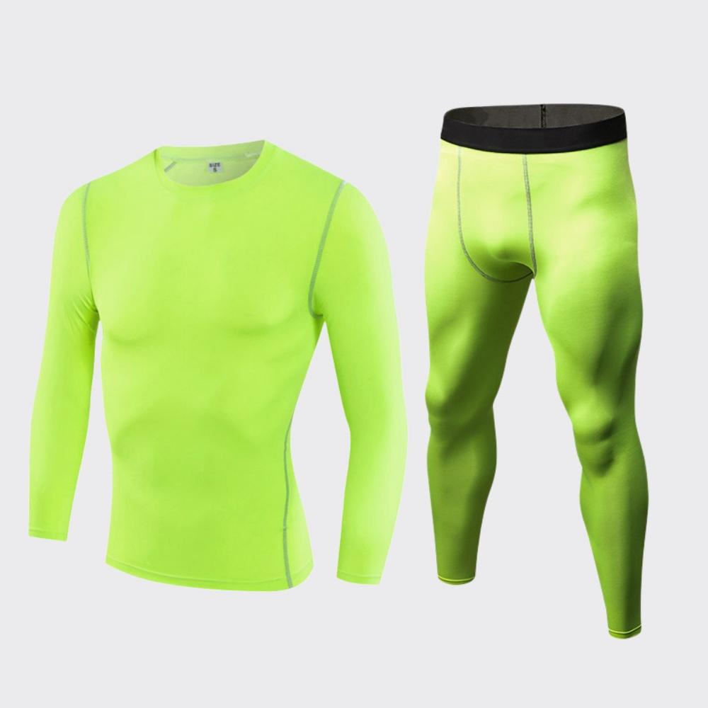 2pcs Men Compression Sportswear Fitness Suit Breathable Training Sports Yoga Sets Workout Sports Long Sleeve Leggings Tracksuit S флуоресцентный зеленый