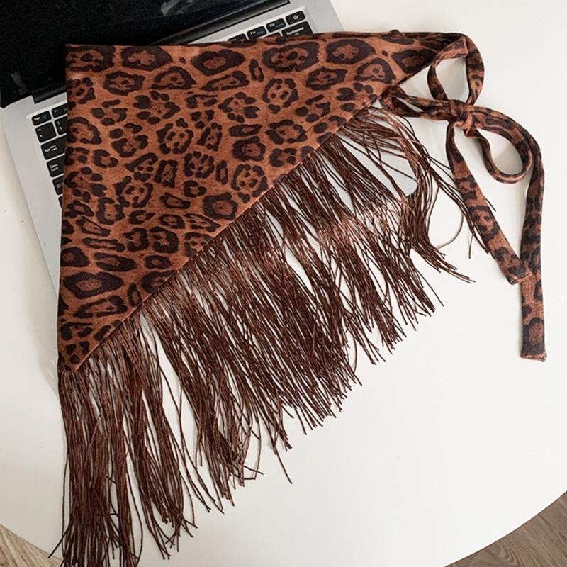 Animal Pattern Tassels Detail Hip Wrap Curtain Triangular Stretchable Belt Waistband Comfortable Daily Party Wear