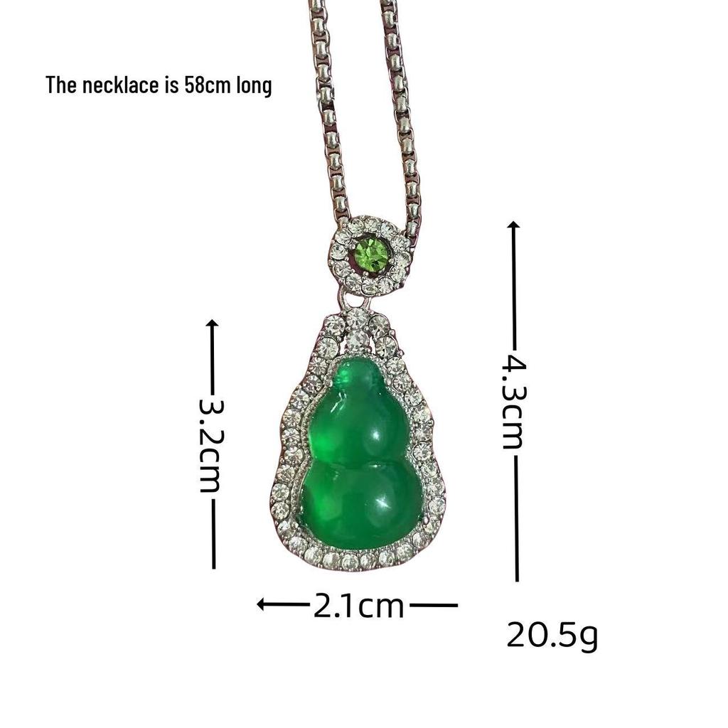 Elegant Green Gourd Unisex Pendant - High-End Diamond-Embellished Alloy, Perfect Gift