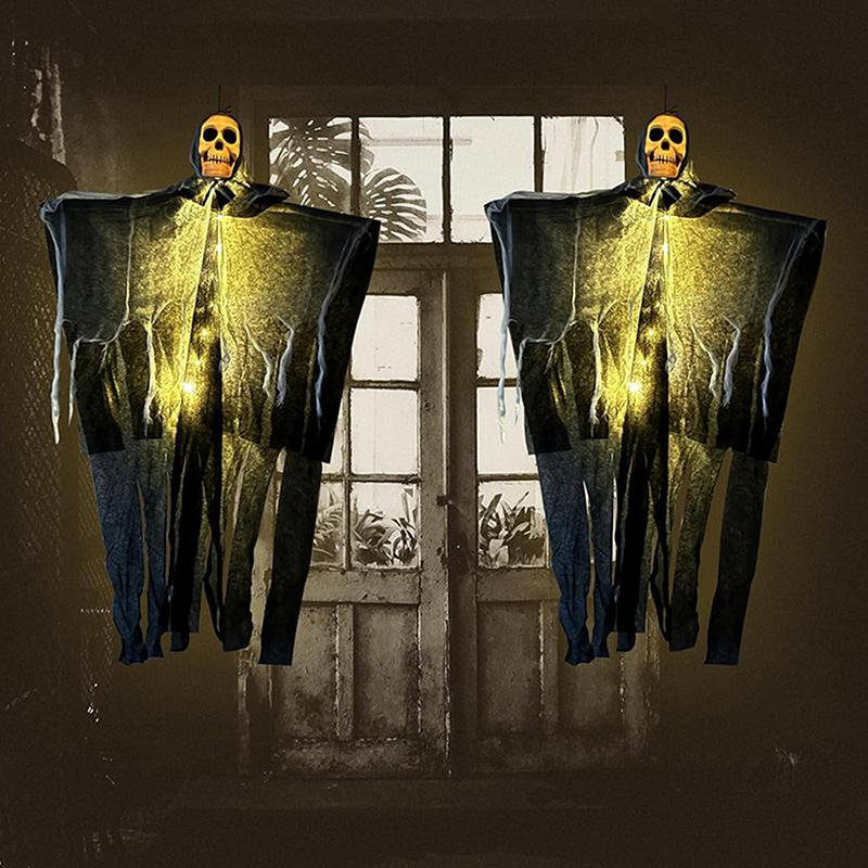 2025 Halloween Glowing Skull Gauze Hanging Ghost Horror Props Haunted House Porch Secret Room Party Pography Decoration