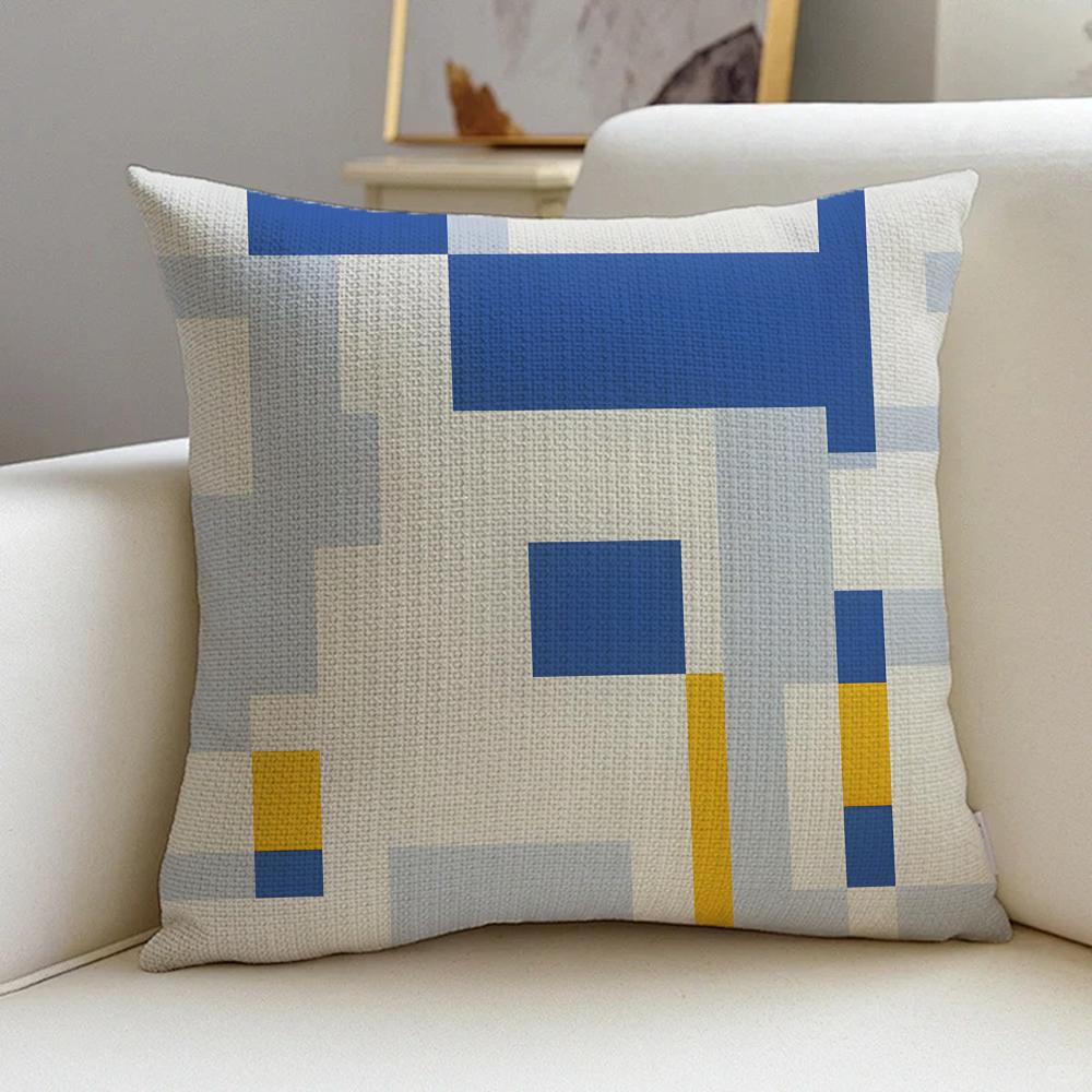 M-Mondrian Style Cushion Cover Cushion Cover Pillowcase, Anti-Mite Invisible Zipper, Linen Sofa Cushion