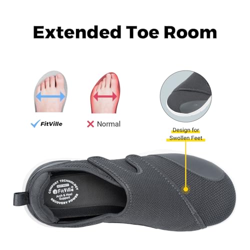 FitVille Men's Wide, Lightweight Nursing Shoes, Fits 6E, 4E, and 2E, Adjustable, Easy To Put On, Rehabilitation Shoes, Elderly Shoes, Comfortable, Bre