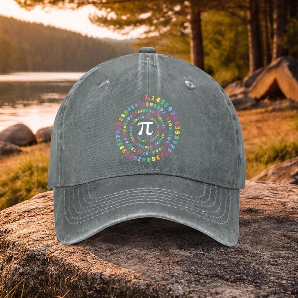 Pi Number Spiral Print Washed Baseball Cap Adjustable Cotton Dad Hat for Math Enthusiasts