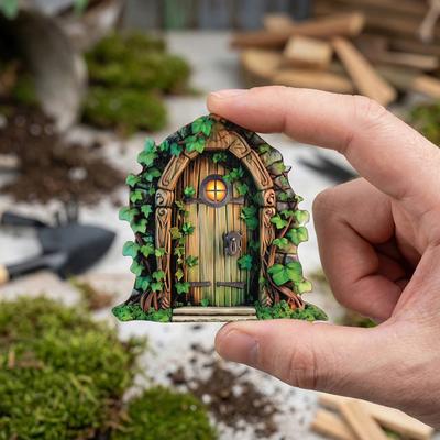 6 Pcs Fairy Doors, Wooden Miniature Fairy Garden Doors, Outdoor Mini Tree Gate Decoration for Tree Trunk, Stump, Wall Decor, Gnome House Accessories