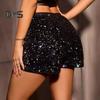 Pantaloni scurți pentru femei, cu talie înaltă, cu paiete, cu talie elastică, slim Fit, drepte, mini pantaloni scurți pentru petrecere în club Pantaloni scurti de vară casual