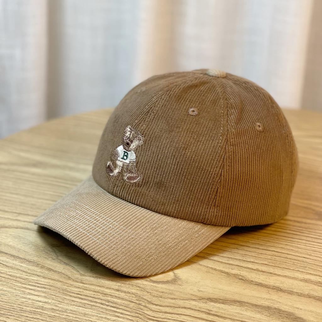 Baseball Hat for Women New Color blocking Little Brown Bear Spring and Autumn Corduroy Showing Face Small Trendy Brand Baseball Hat Men