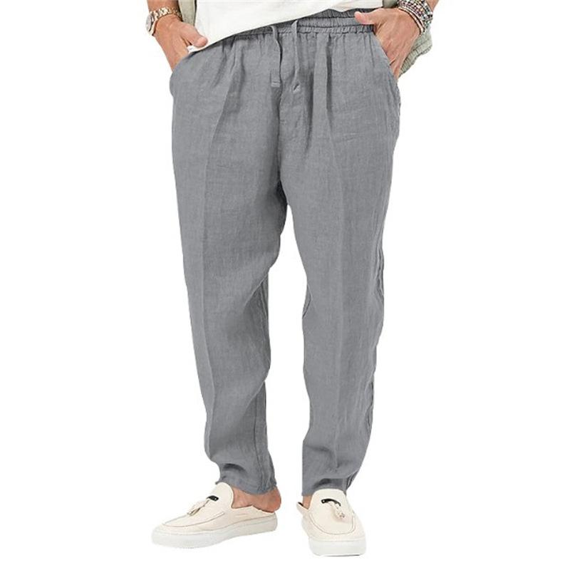 Men s Casual Trousers Linen Trousers Beach Trousers Drawstring Elastic Waist Plain Comfortable Breathable Casual Daily Trousers S светло-серый