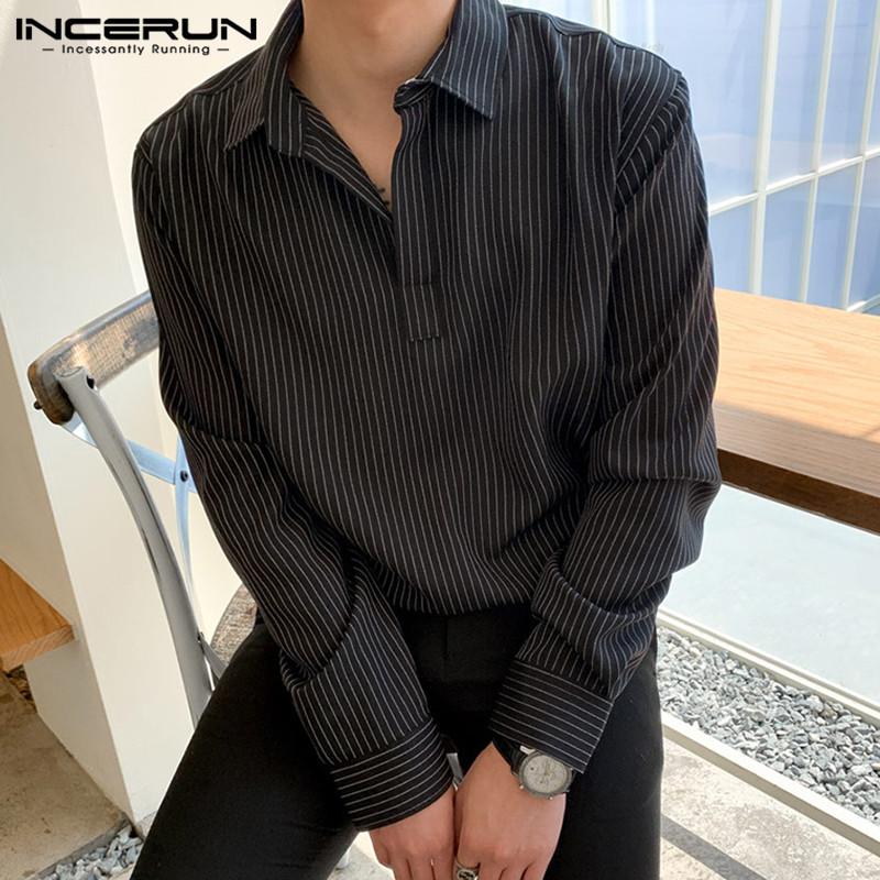 

INCERUN Мужские весенние полосатые рубашки на пуговицах с длинными рукавами M чёрный