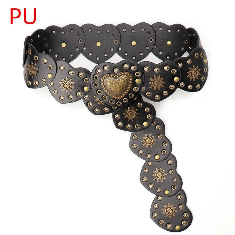Wide Heart Belts Metal Cowboy Waistband Personality Metal Rivet Belts  Waist Accessories