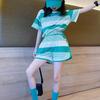 Mädchen Gestreifter Anzug, Sommer Dünne Kurzarmshorts, Westernstil, Großer Kinder Lockerer Freizeit Zweiteiler