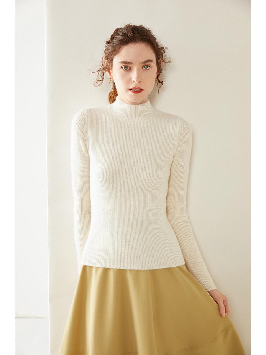 

Женский кашемировый свитер приталенного силуэта: Плотный полувысокий воротник, 100% чистый кашемир, теплое внутреннее покрытие, идеально подходит для осени и зимы. Small