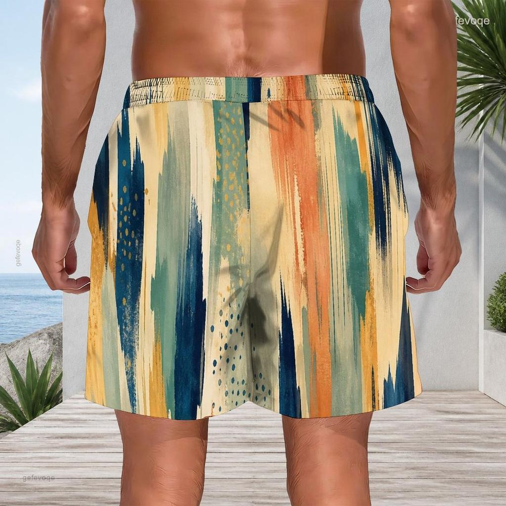 Men s Blue Ink Splatter Print Beach Shorts Quick Dry Drawstring Casual Shorts With Pockets For Summer Swimming Surfing