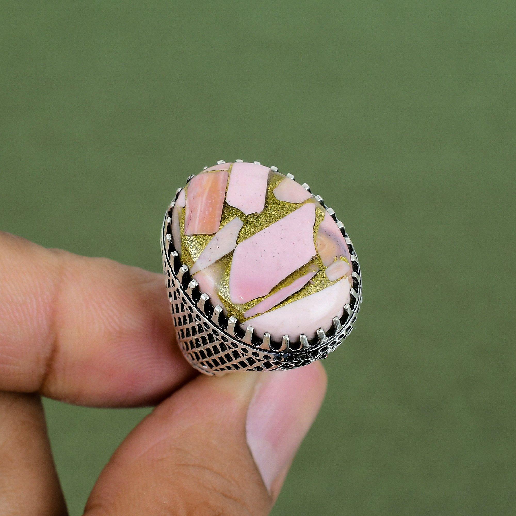 Copper Pink Opal Ring 925 Sterling Silver Ring Gemstone Handmade Jewelry Statement Ring Gifts For Friend Stylish Ring Available In Ring Size 6 US