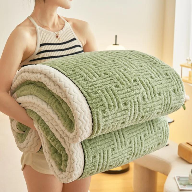 Furry Plush Warm Winter Blanket A Grade Carved Velvet Coral Fleece Flannel Soft Thick Bedspread For Bed Sofa Single Double Size