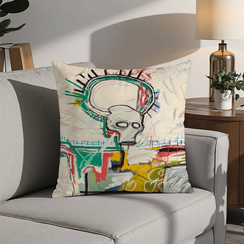 J-Jean M-Michel B-Basquiat Art Pillow Case Square Double‑Sided Print Cushion Case For Sofa Home Bedchamber Decor Gift