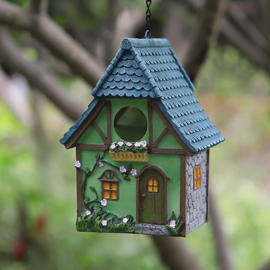 Resin Birdhouse for Outdoors - Hanging Garden Decoration Cabin, Perfect Gift for Bird Lovers & Small Birds