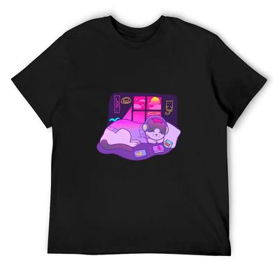 Lofi Cat T-Shirt Funny Meme T-shirts Customizeds Sublime Fitted T Shirts for Men