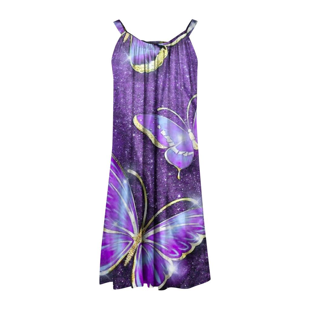 Ladies Casual Floral Print Boho Beach Dress Sleeveless Cute Flowy  Tank Dress
