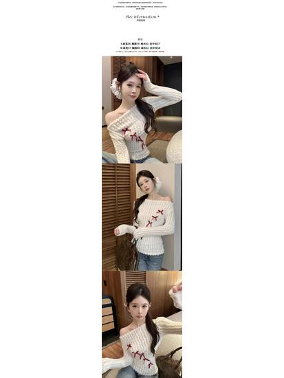 Women's Off-Shoulder White Slim-Fit Pullover Sweater with Bow Detail