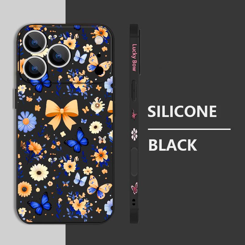 For iPhone 17 Pro Max Case Blue Butterfly Floral Pattern TPU Silicone Soft Cover For iPhone 16 Pro Max 15 14 13 12 11 16E Air