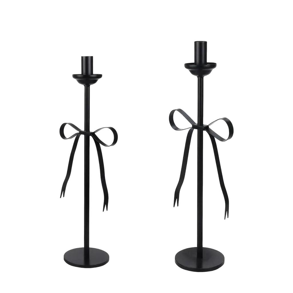 Candlestick Bow Ornament Tabletop Candle Holder for Fireplace Holiday Home
